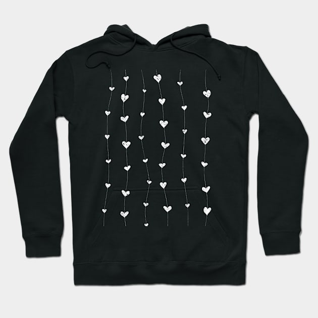 Pretty Little White Hearts and Threads on Black Hoodie by GDCdesigns